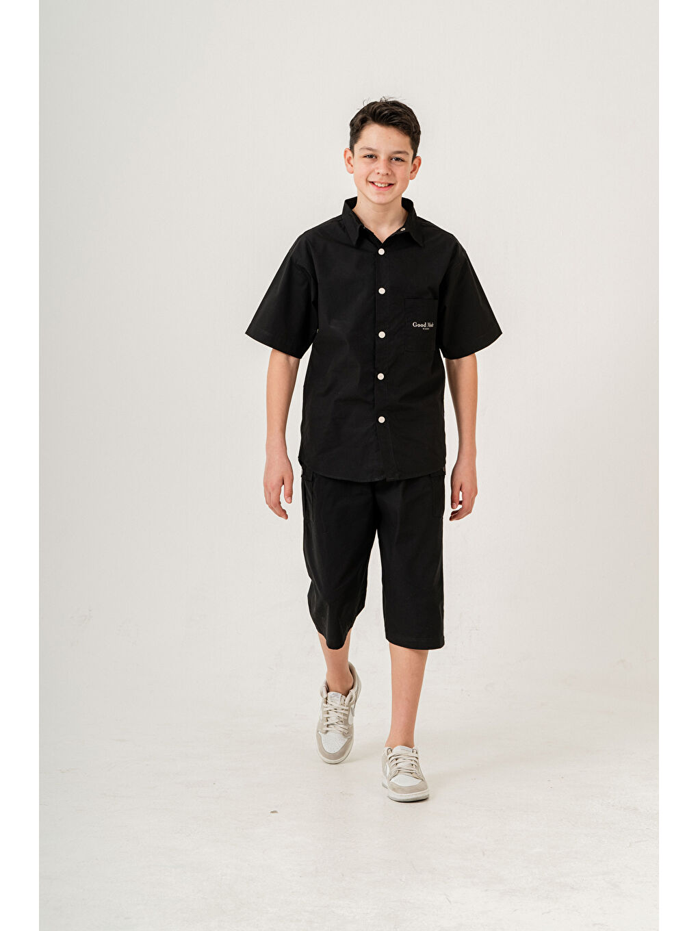 Siyah Erkek Çocuk 2'li Takım (Gömlek+Bermuda Pantolon) P1081-2