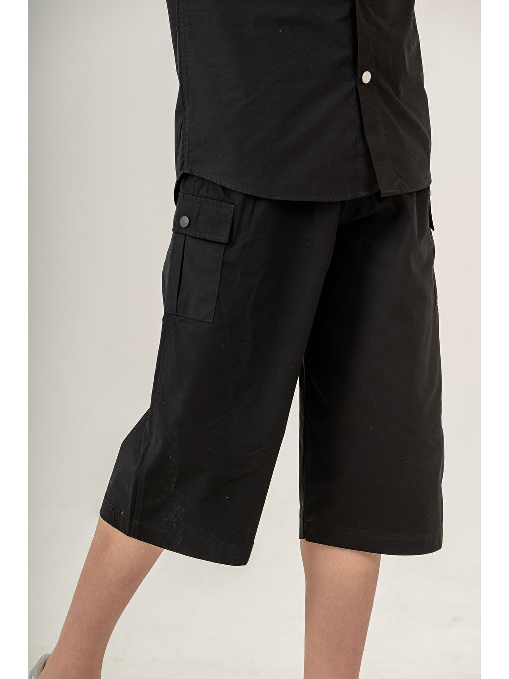 Siyah Erkek Çocuk 2'li Takım (Gömlek+Bermuda Pantolon) P1081-4