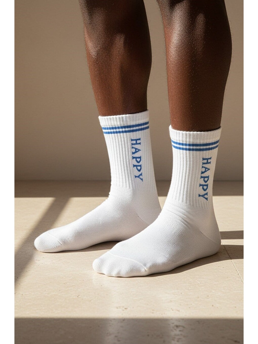 Mavi Unisex Happy Yazılı Soket Çorap-1