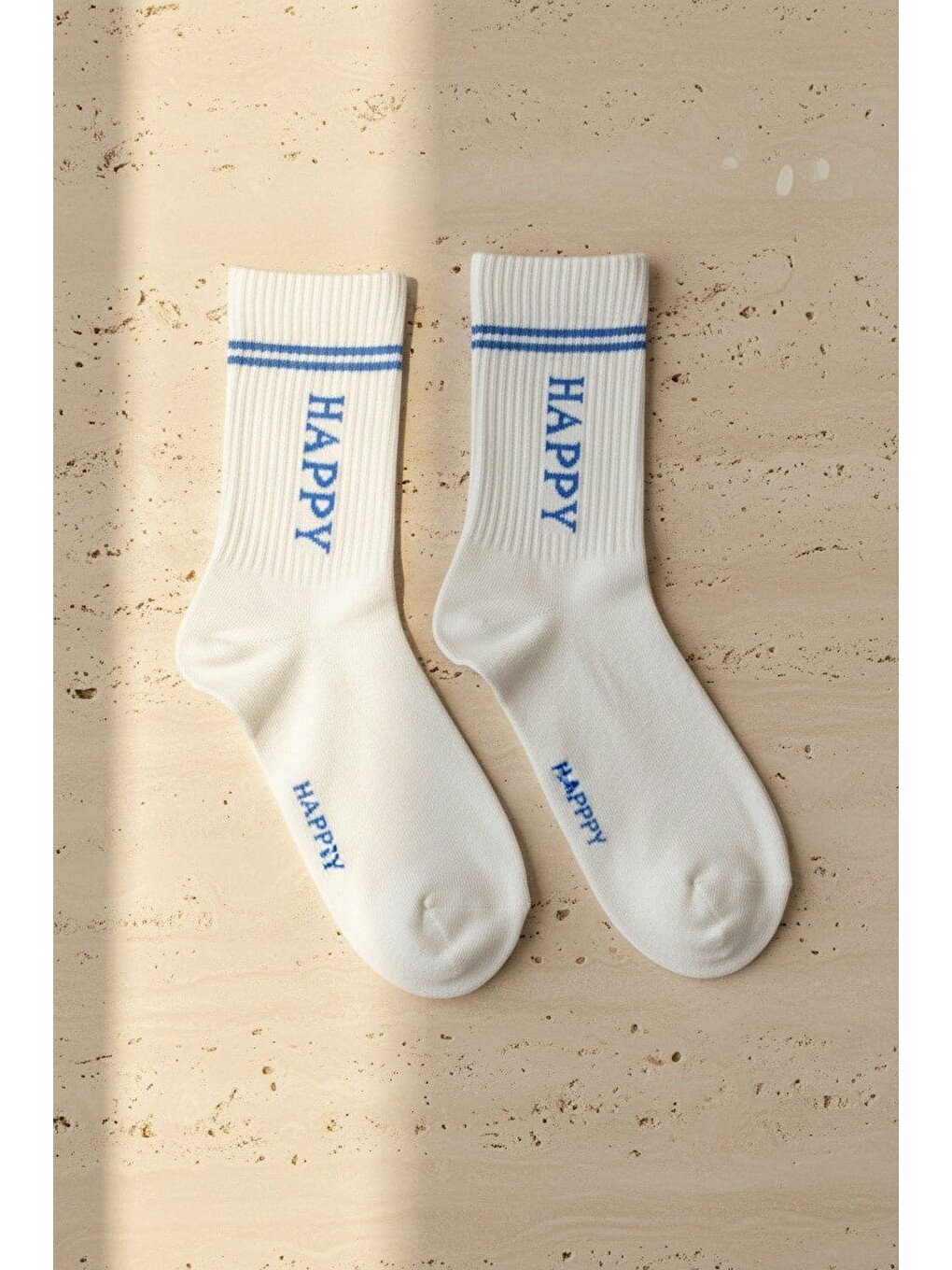 Mavi Unisex Happy Yazılı Soket Çorap-2