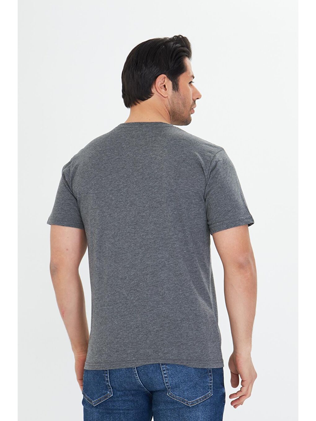 Erkek Büyük Beden Pamuklu Bisiklet Yaka Tişört Antrasit 5014B-A-6