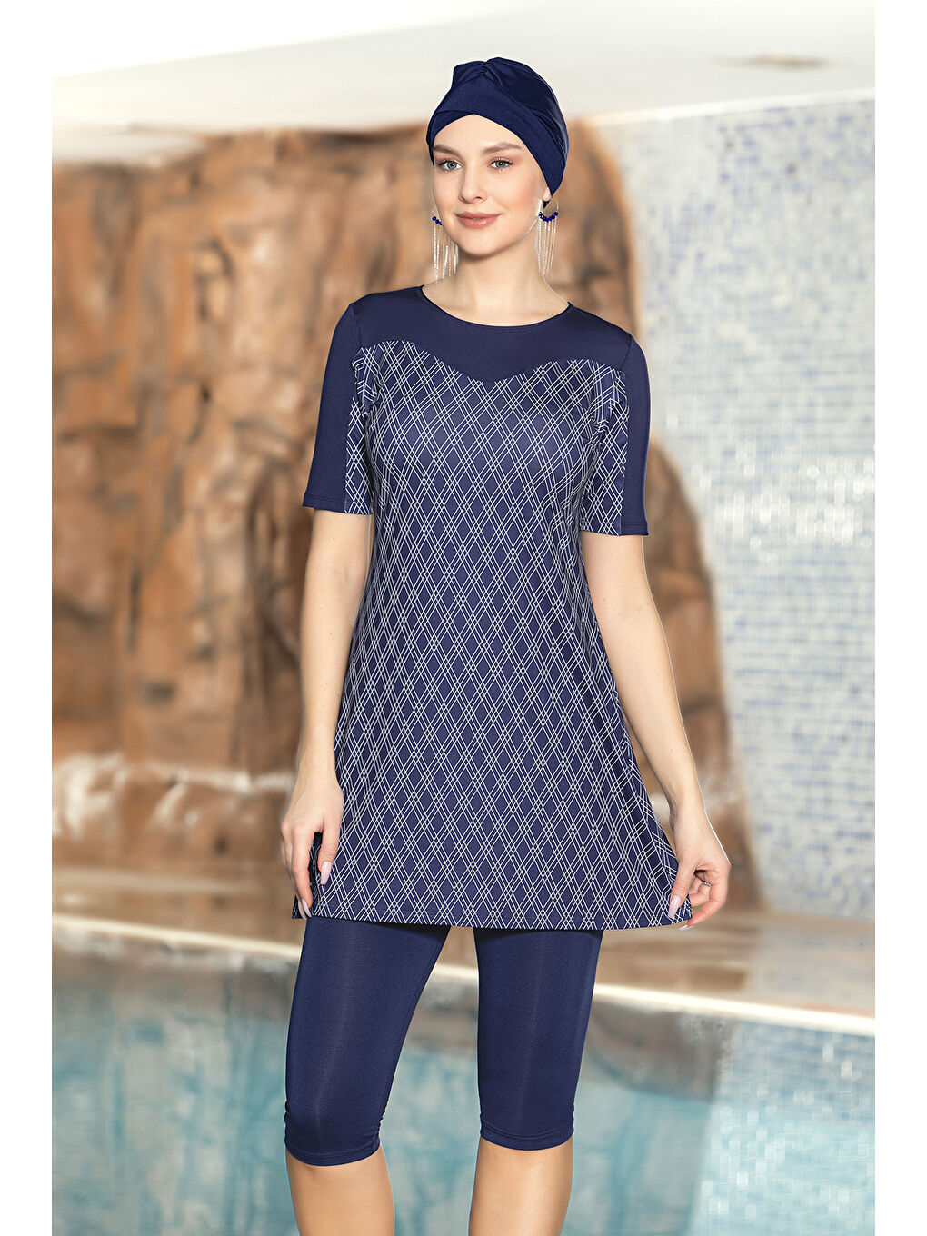 Kısa Kollu Yarı Kapalı Mayo 1159-185 Lacivert-3