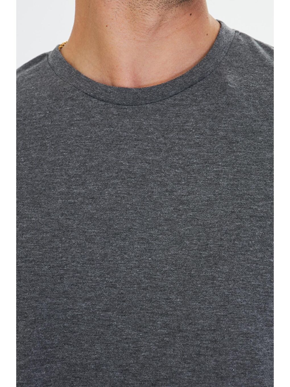 Erkek Büyük Beden Pamuklu Bisiklet Yaka Tişört Antrasit 5014B-A-7