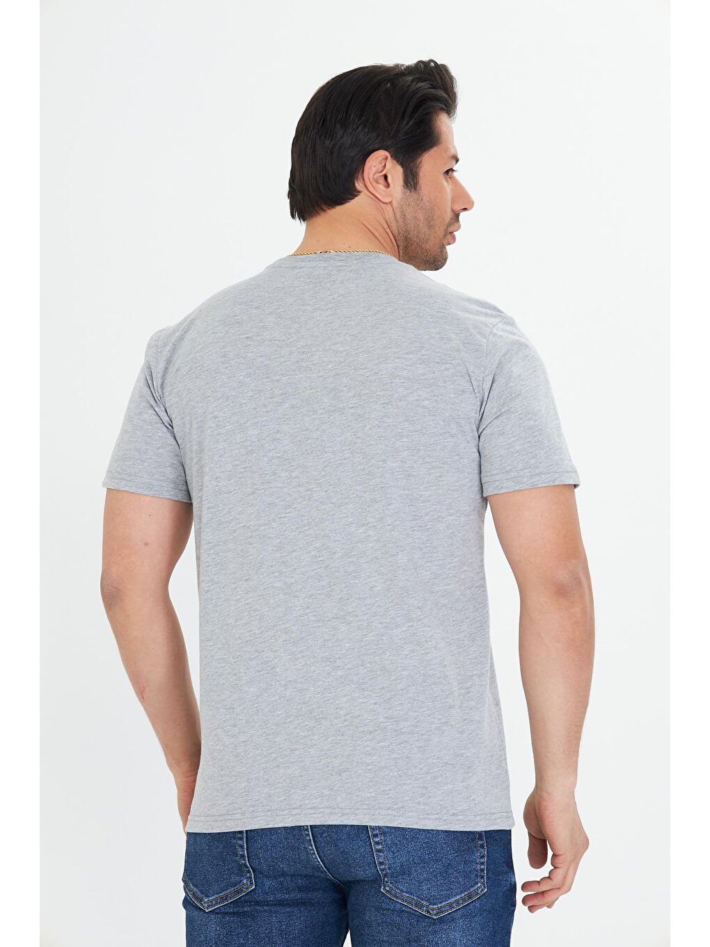 Erkek Büyük Beden Pamuklu Bisiklet Yaka Tişört Gri 5014B-G-6