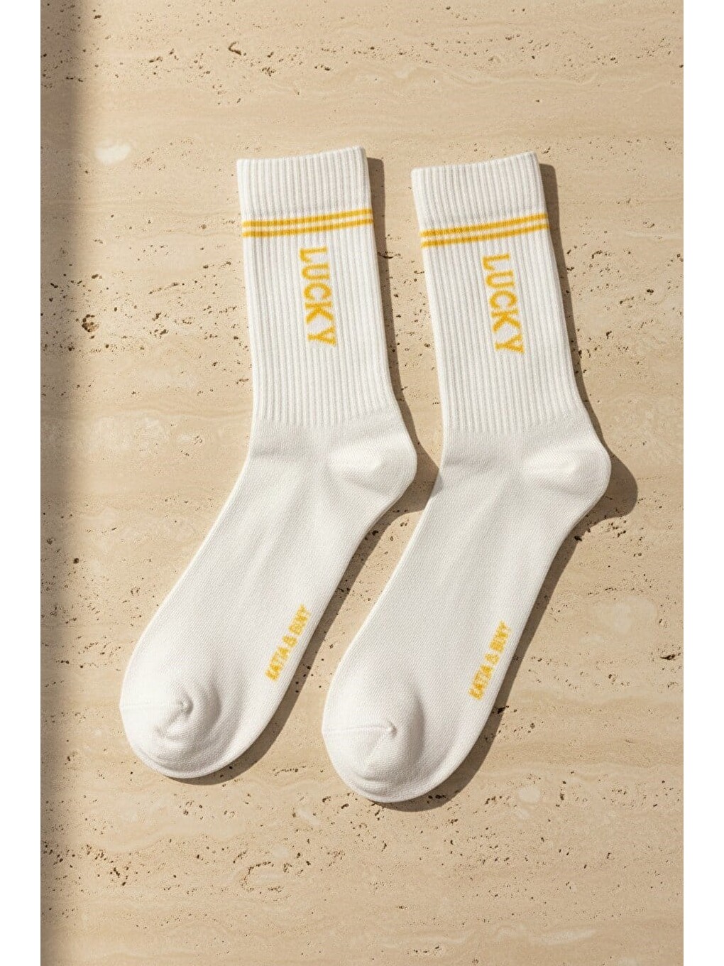 Sarı Unisex Lucky Yazılı Soket Çorap-2