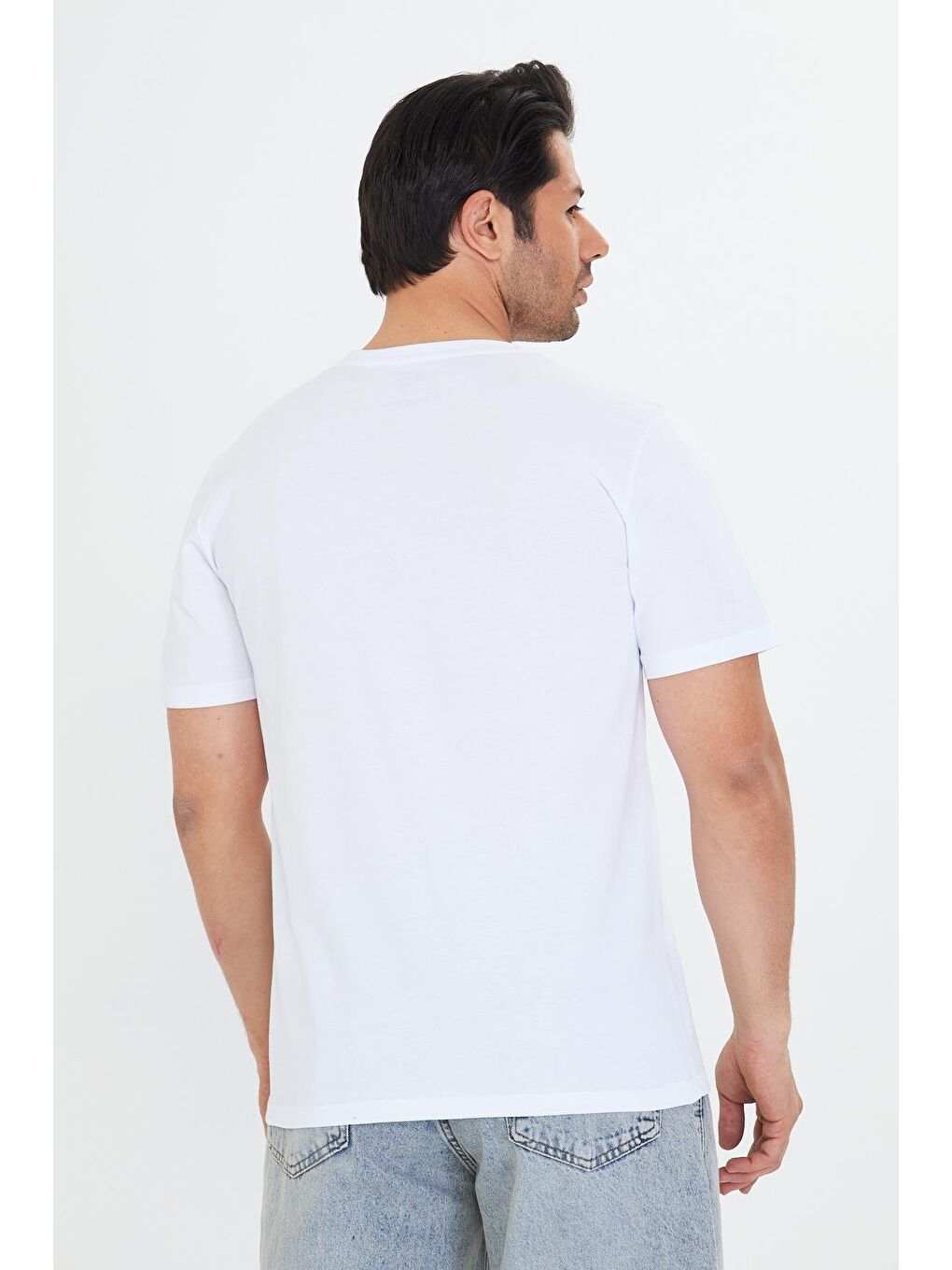 Erkek Büyük Beden Pamuklu Bisiklet Yaka Tişört Beyaz 5014B-B-5