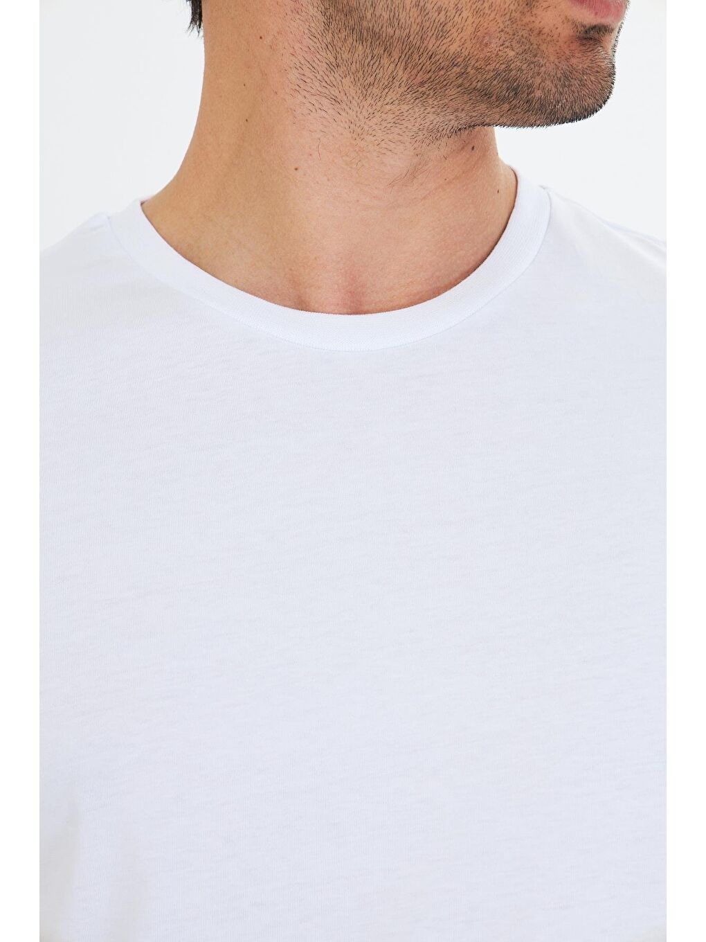 Erkek Büyük Beden Pamuklu Bisiklet Yaka Tişört Beyaz 5014B-B-6