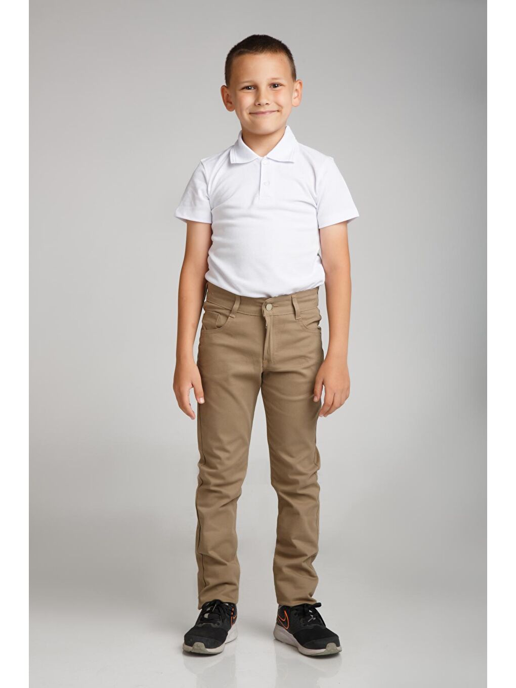 Bej Slim Fit Erkek Çocuk Okul Pantolon-1