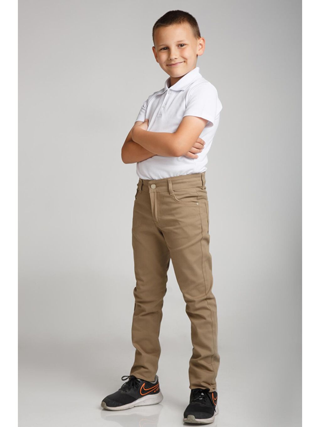 Bej Slim Fit Erkek Çocuk Okul Pantolon-3