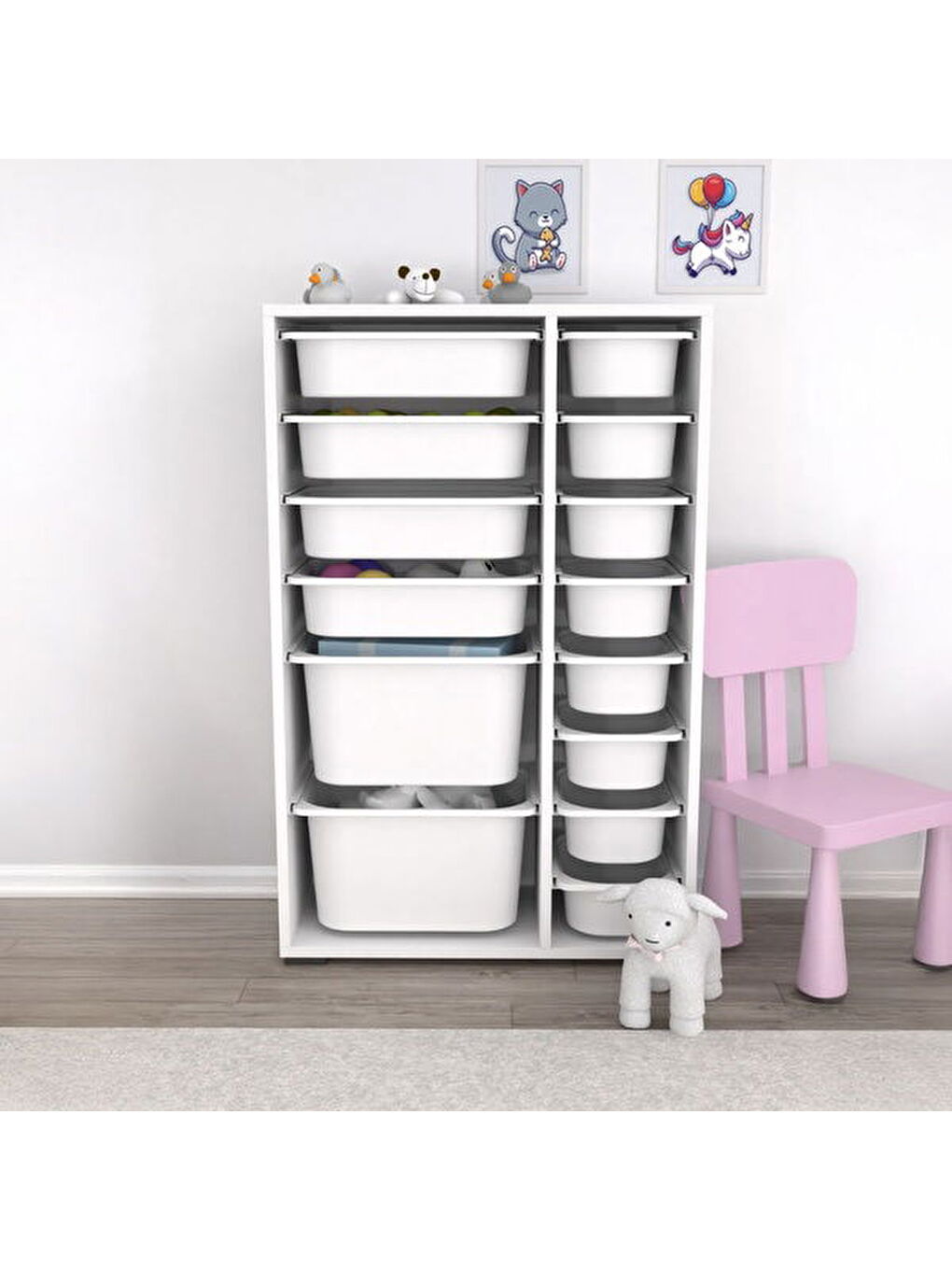 14 Sepetli Çok Amaçlı Oyuncak Dolabı - Beyaz - 109x30x69,5 cm-5