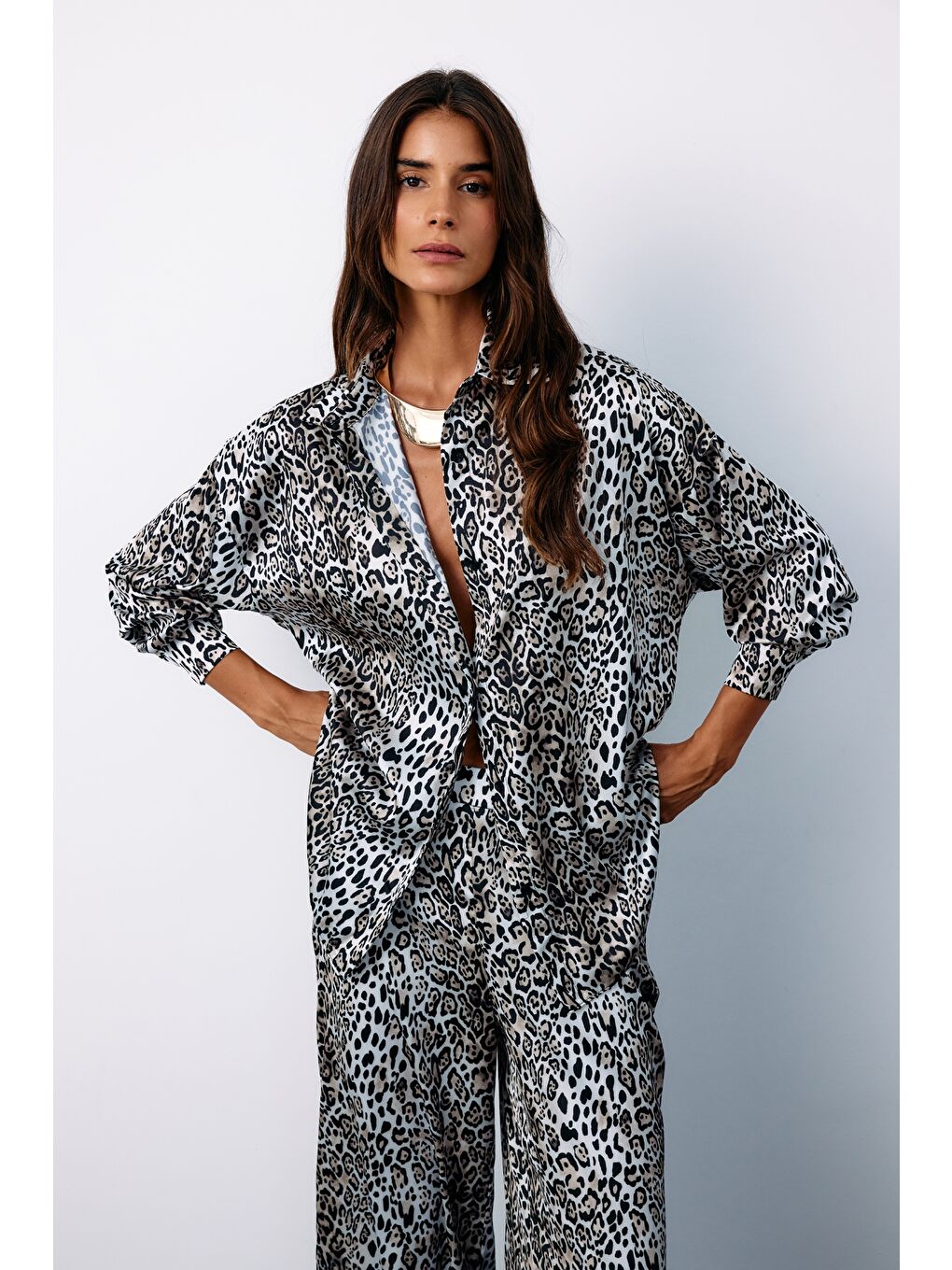 SATEEN Salaş Leopar Gömlek - Ekru - 2