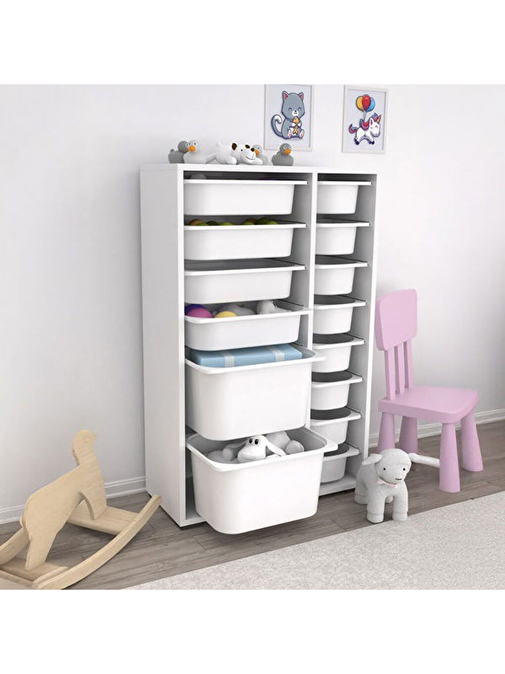 14 Sepetli Çok Amaçlı Oyuncak Dolabı - Beyaz - 109x30x69,5 cm-6