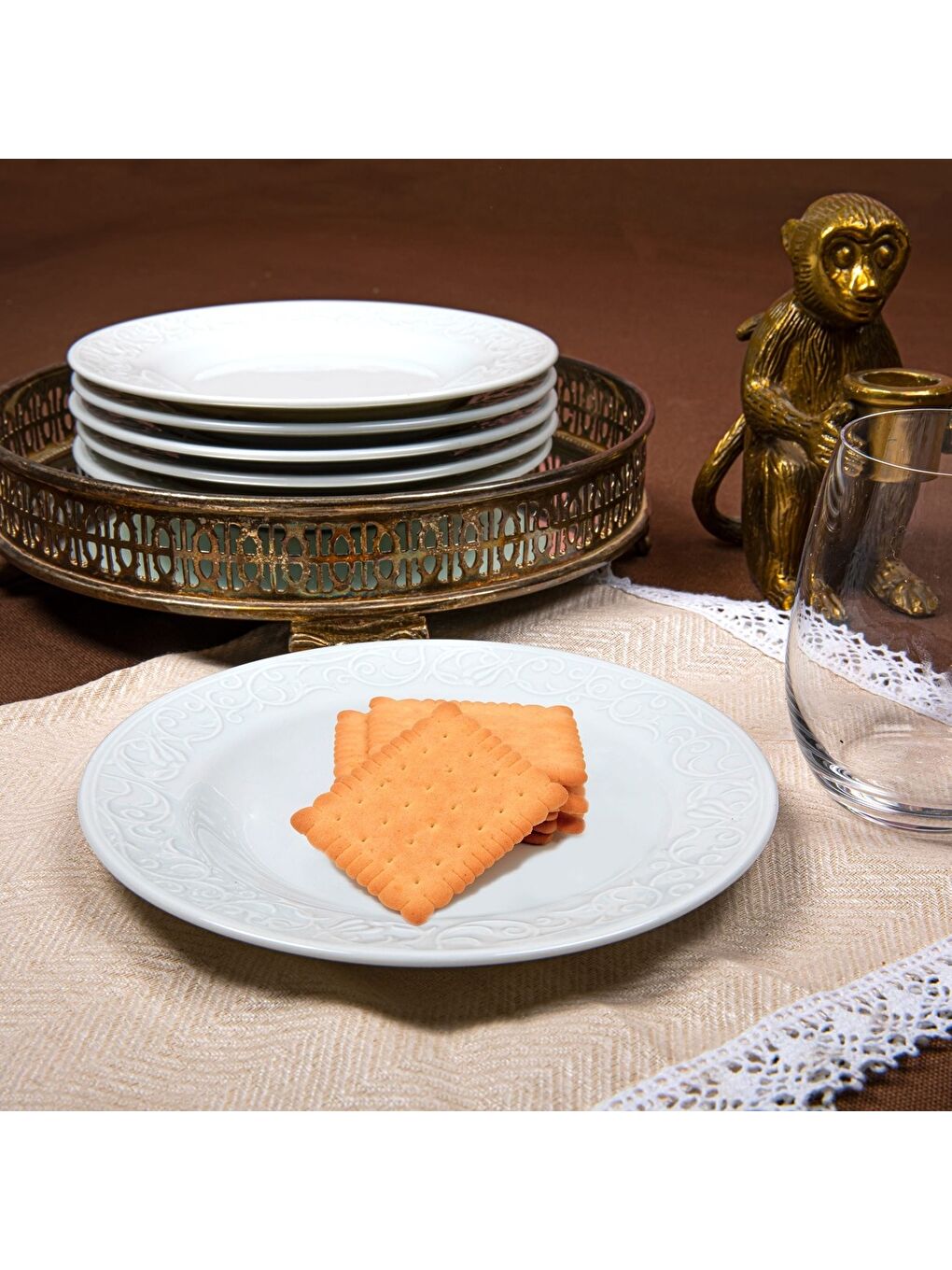 Ekru Bahar Dalı 6 Adet 16 cm Pasta Tabağı-1