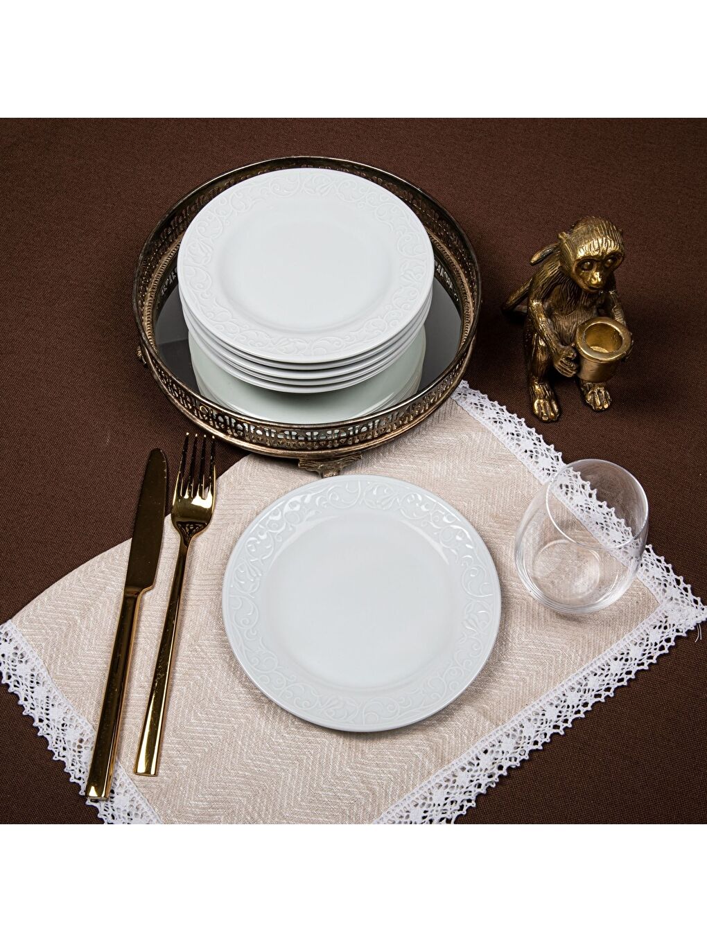 Ekru Bahar Dalı 6 Adet 16 cm Pasta Tabağı-2