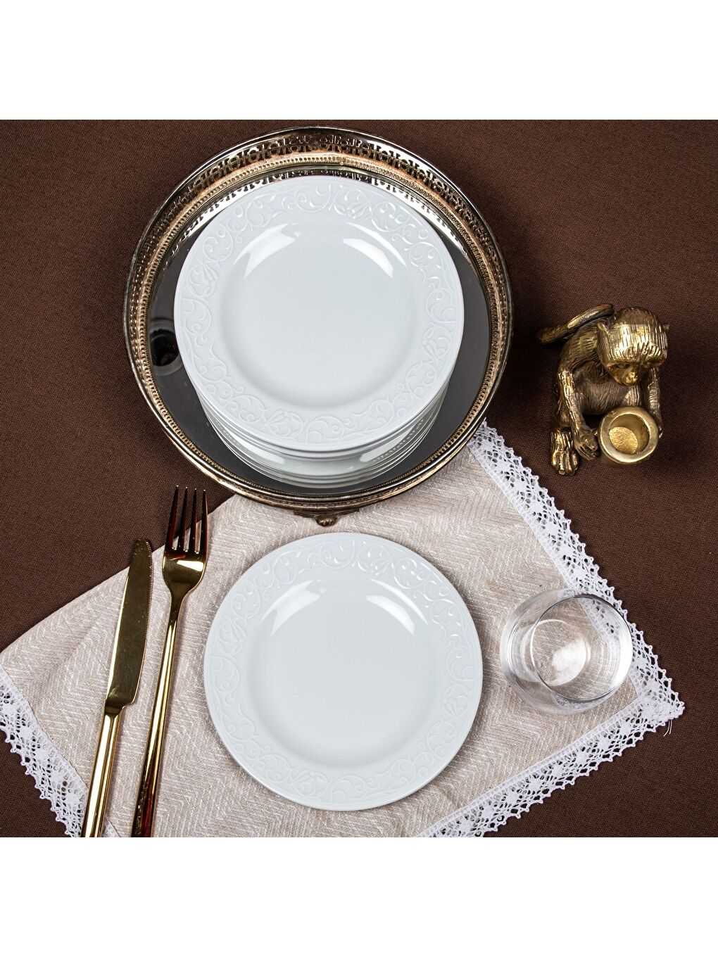 Ekru Bahar Dalı 6 Adet 16 cm Pasta Tabağı-3