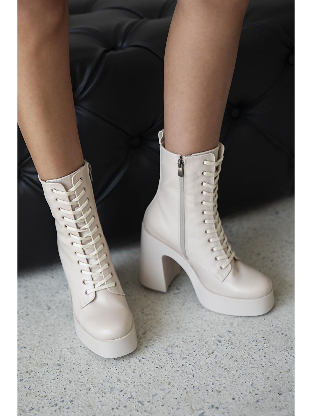 Myra Kadın Platform Topuk  Deri  Bot Bej-1