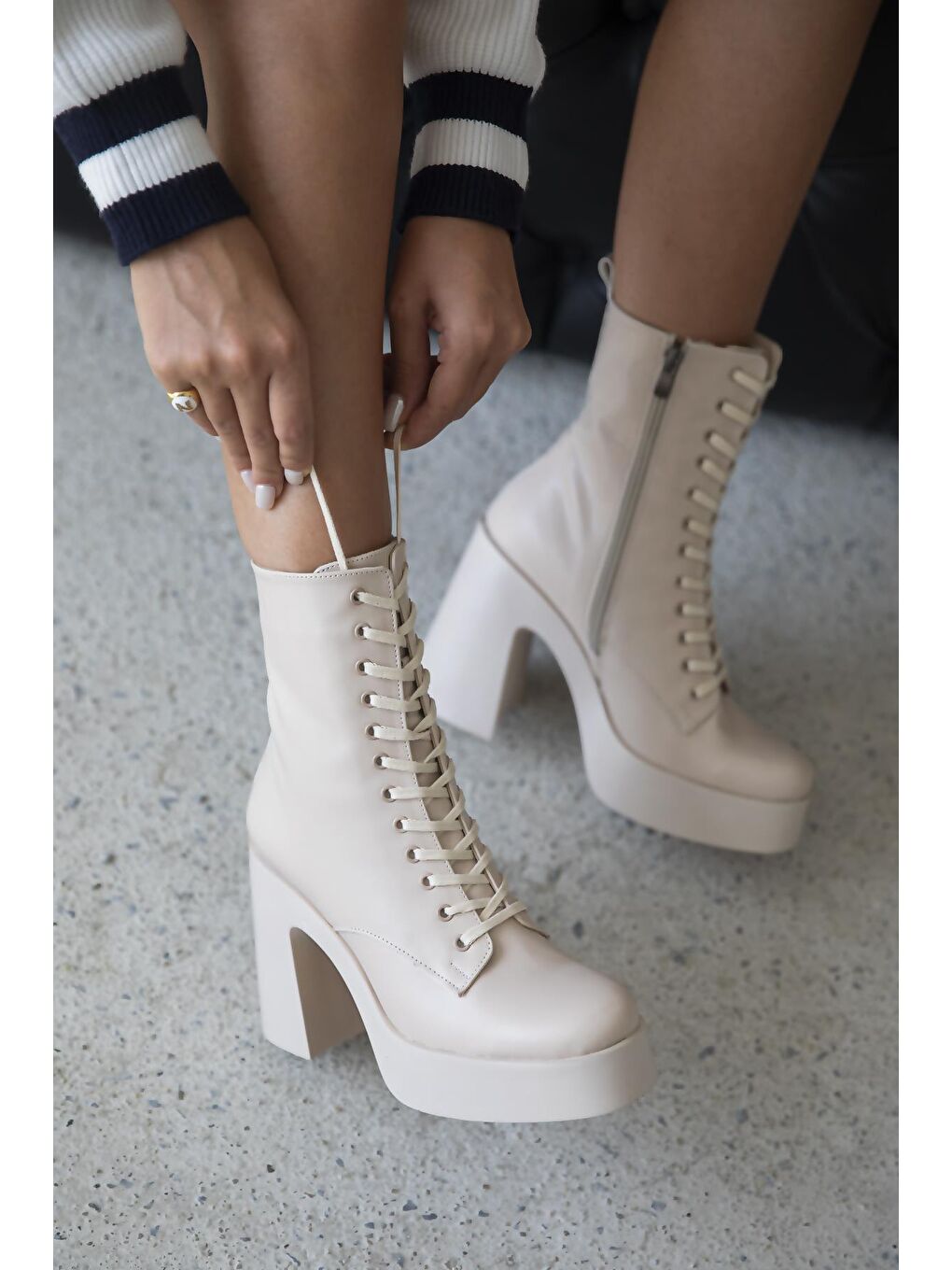 Myra Kadın Platform Topuk  Deri  Bot Bej-2