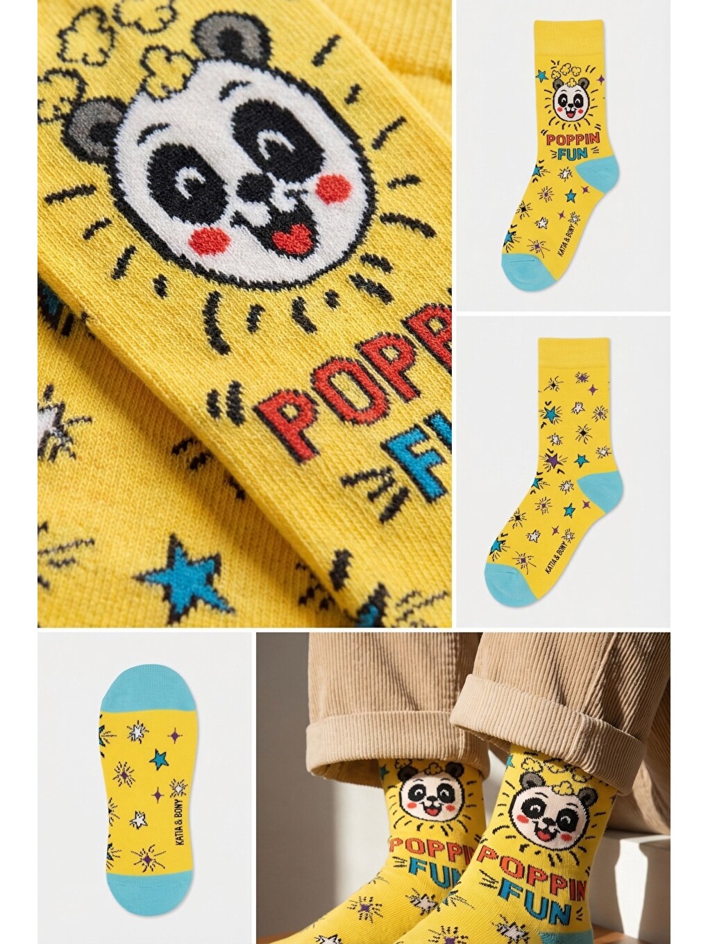 Unisex Desenli Soket Çorap Sarı-1