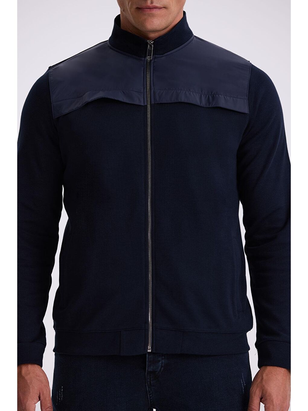 Lacivert Slim Fit Fermuarlı Pamuklu Elastanlı Eşofman Üstü-2