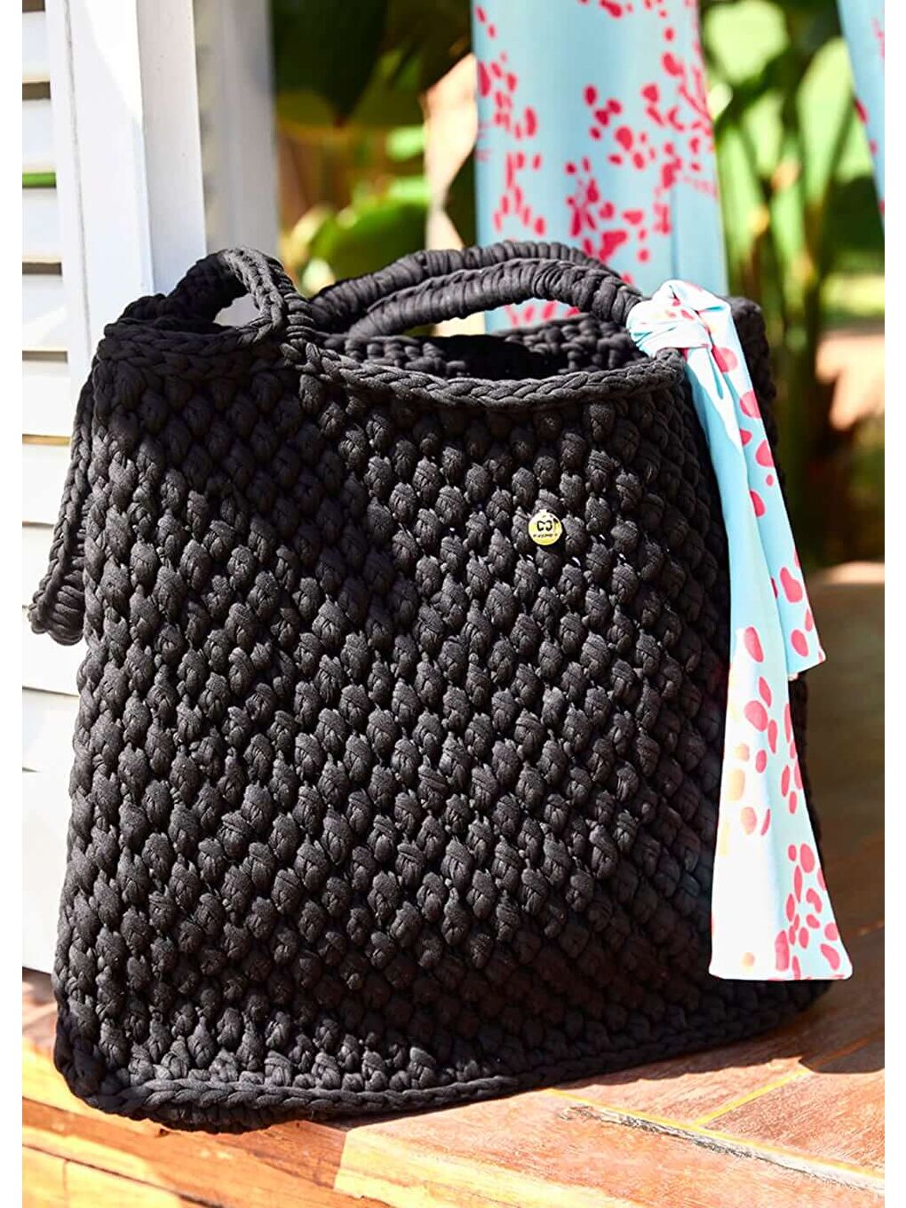 Siyah Örgü Plaj Çantası - Turkuaz