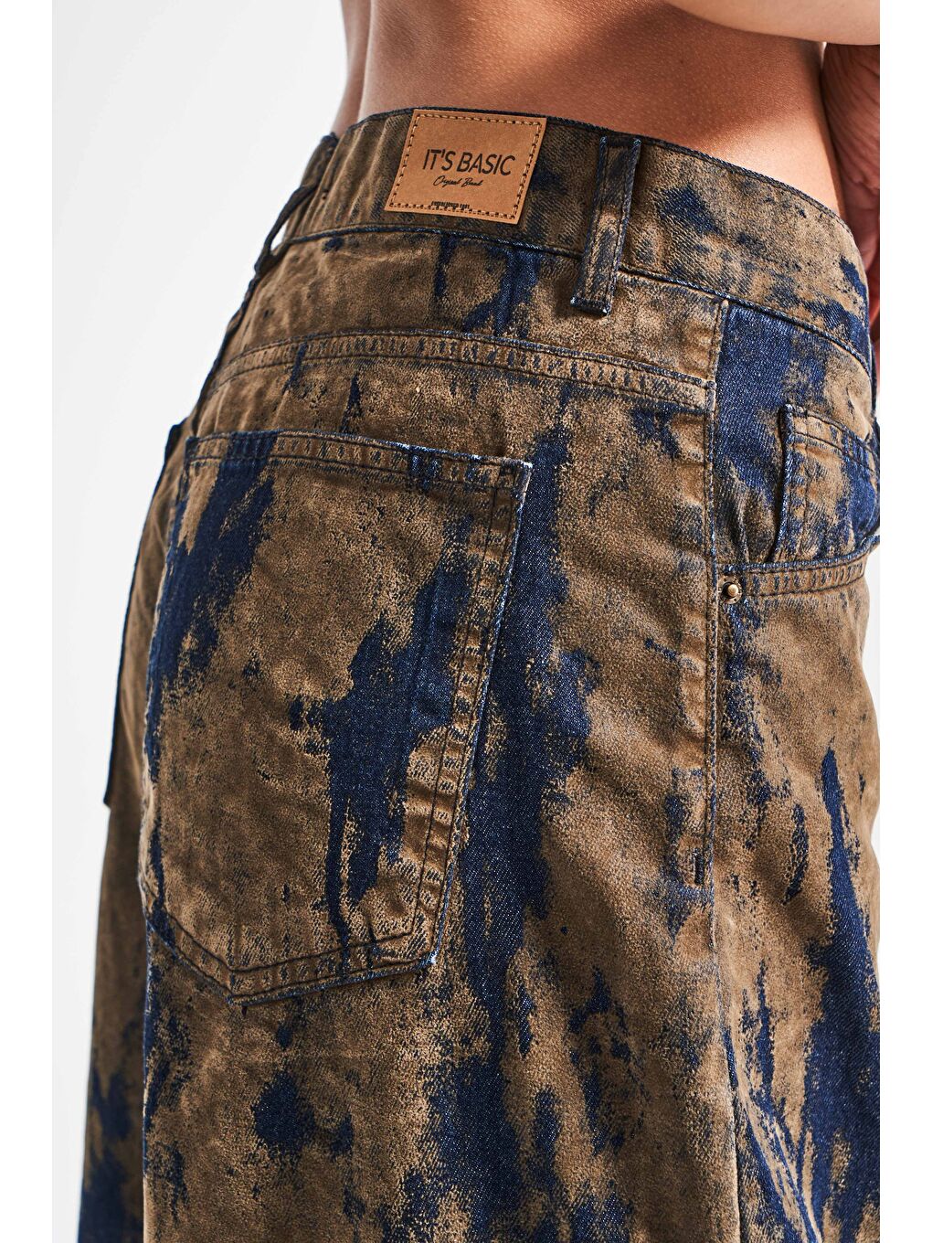 Kahverengi Kadın Kahve Jean Rengi 1w5-15 Palazzo Fit Özel Kumaş Tasarım Denim Jean-5