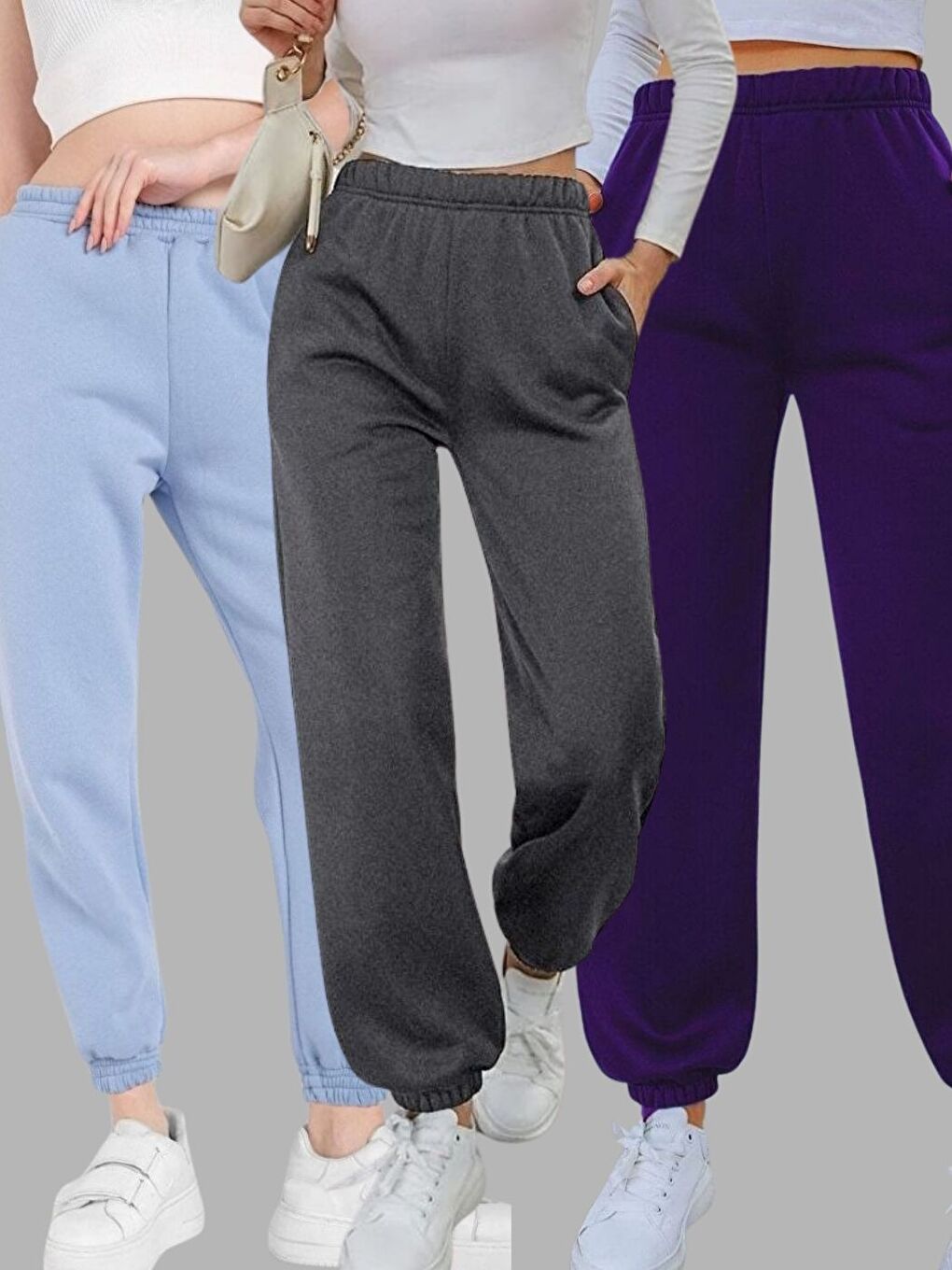 Karışık 3lü Set BebeMavi Mor Füme Kadın Eşofman Altı