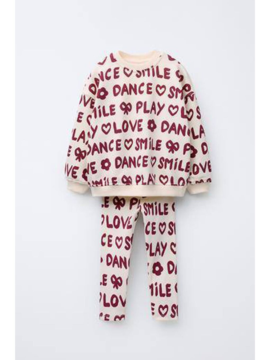 Beyaz Kız Çocuk Yazı Baskılı Sweatshirt ve Tayt Alt Üst Takım