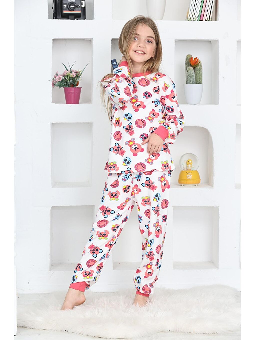 Kapi Kids Fuşya-Beyaz Kız Çocuk Emoji Baskılı Pijama Takımı 1-11 Yaş 4924-26