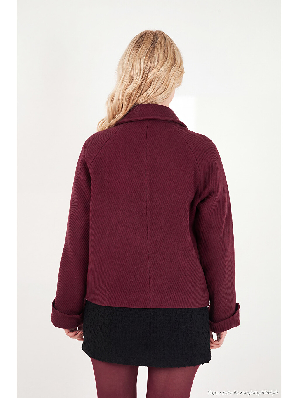Bordo Düğmeli Yün Karışımlı Cep Detaylı Kadın Mont 6811140-6
