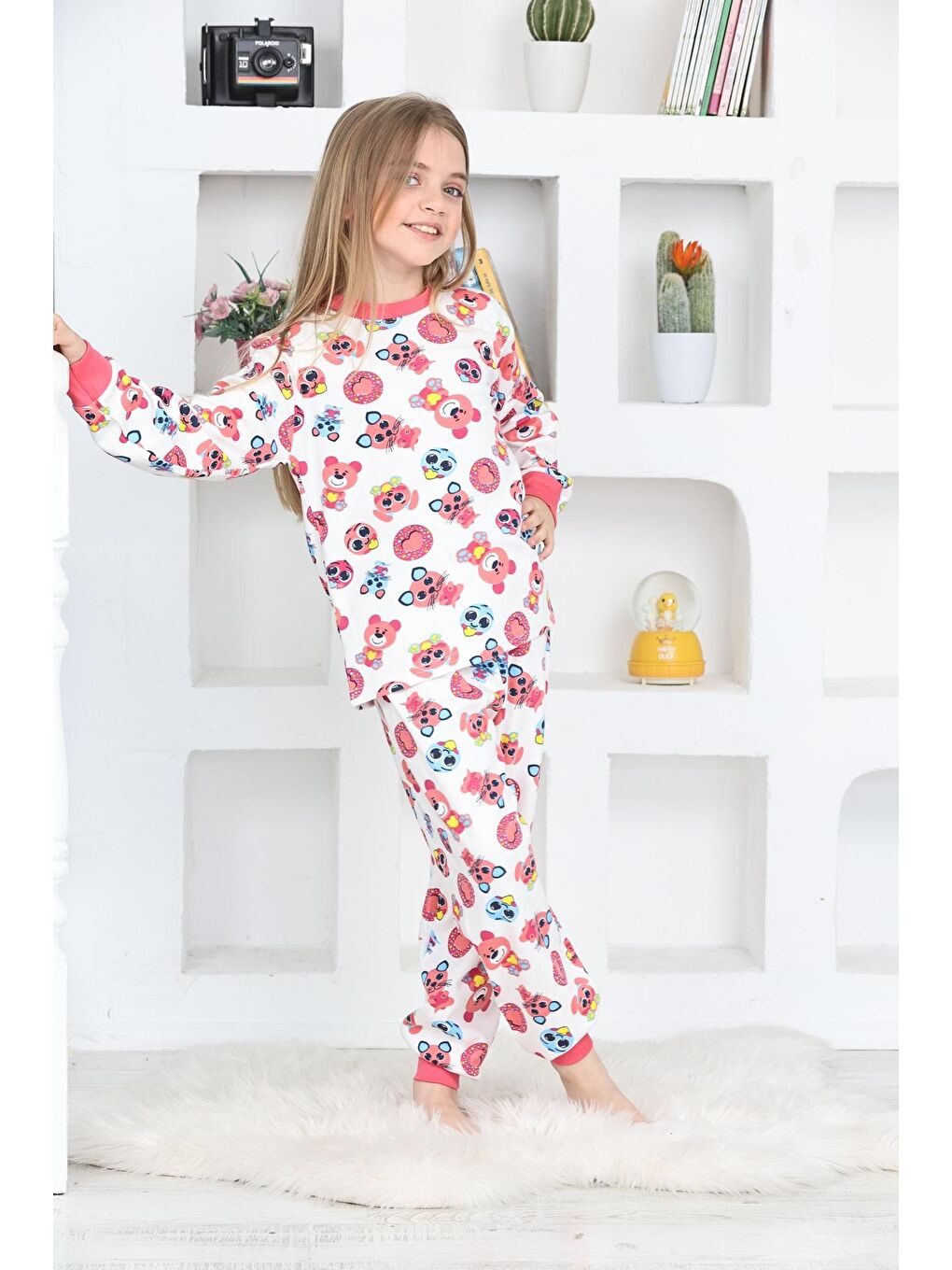 Kapi Kids Fuşya-Beyaz Kız Çocuk Emoji Baskılı Pijama Takımı 1-11 Yaş 4924-26 - 1