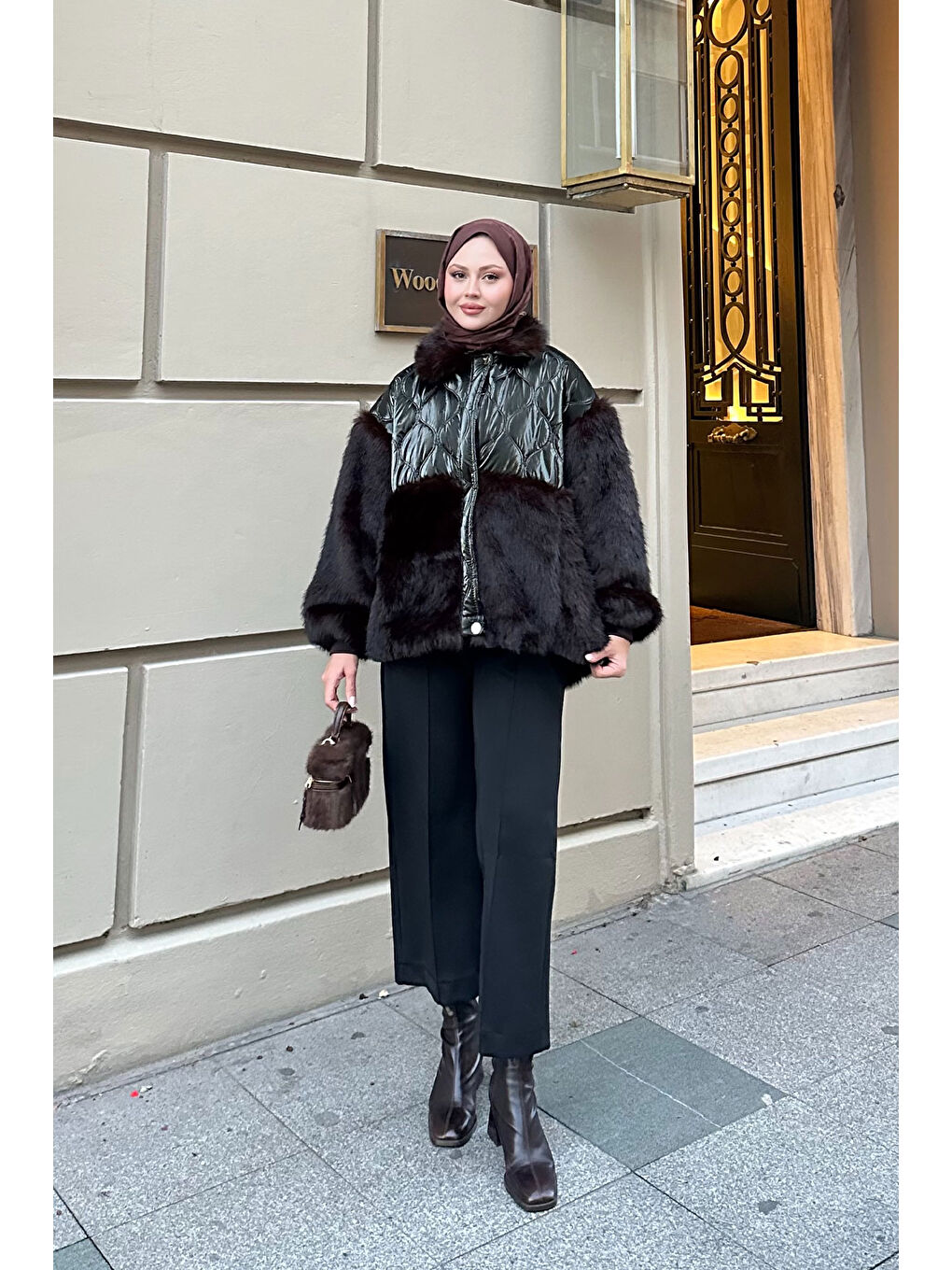 Kadın Kolları Pelüş Detay Mont Haki Yeşil-4