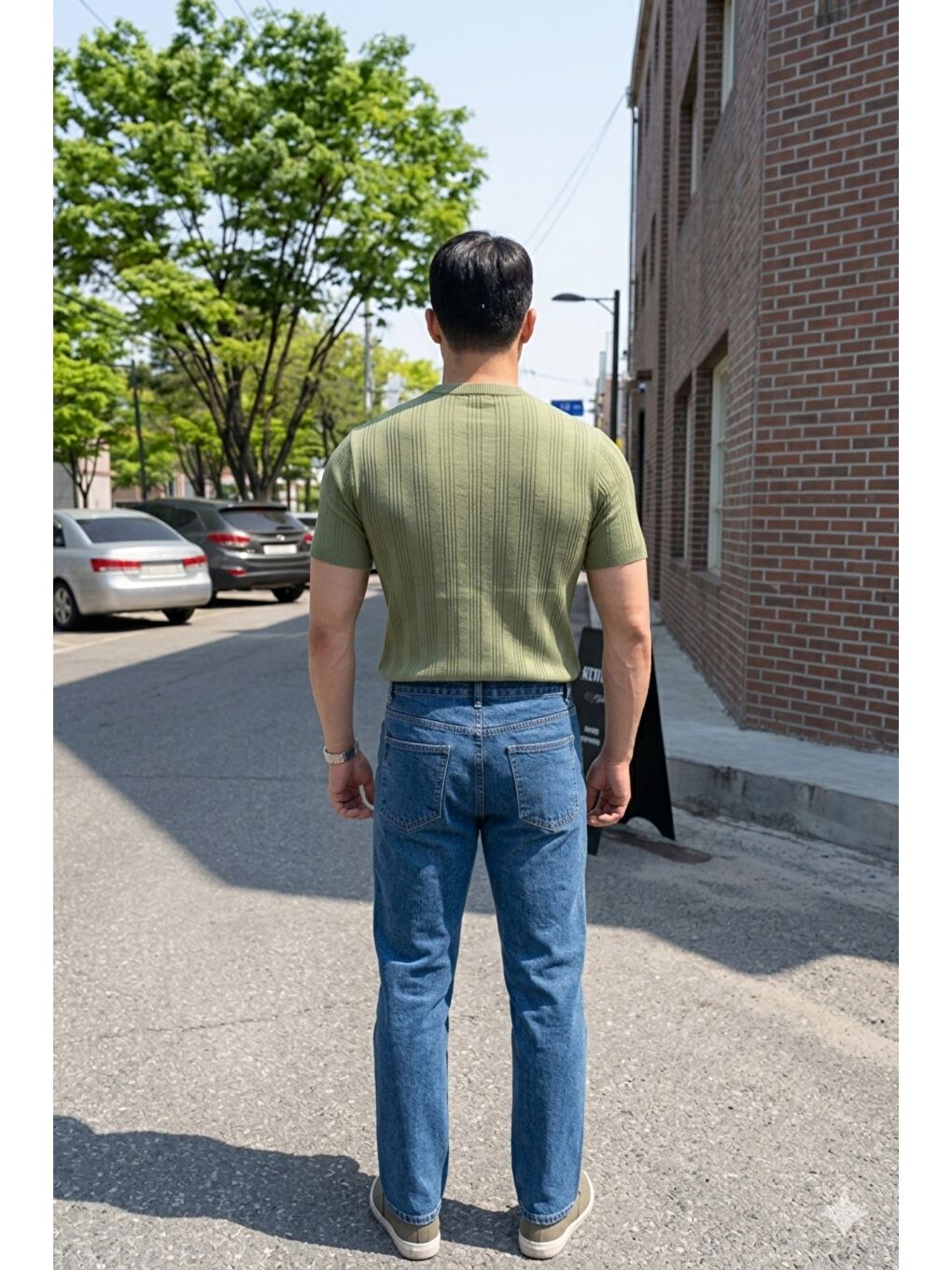 Yeşil Old Money Fit Bisiklet Yaka Çizgili Triko T-Shirt – Slim Kalıp Premium Kahve-1