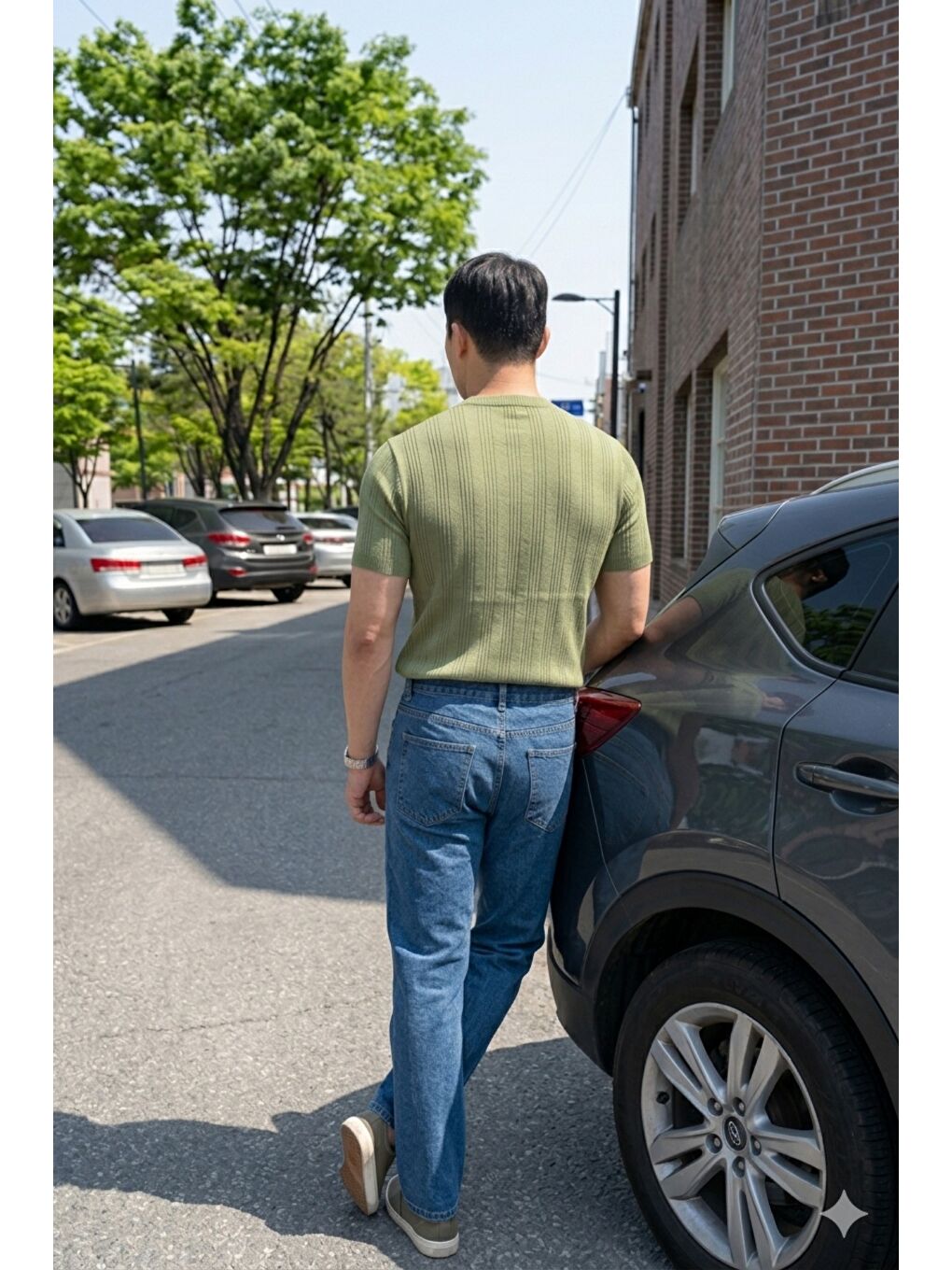 Yeşil Old Money Fit Bisiklet Yaka Çizgili Triko T-Shirt – Slim Kalıp Premium Kahve-2
