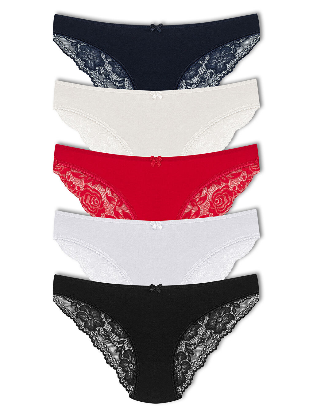 Lacivert Pamuklu Arkası Yarım Dantel Slip Kadın Külot 5'li