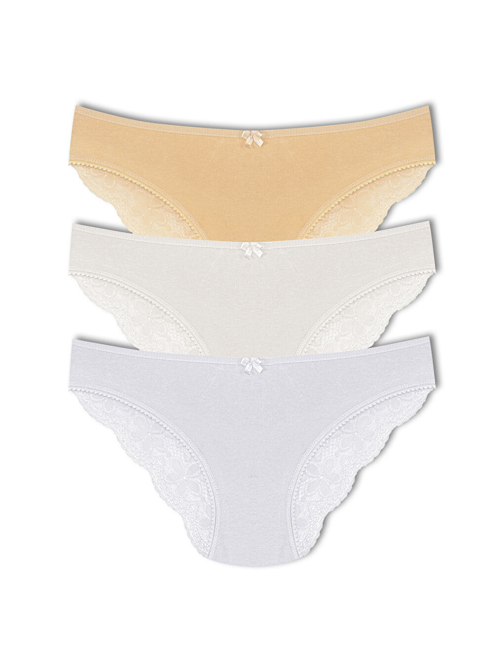 Beyaz Pamuklu Arkası Yarım Dantel Slip Kadın Külot 3'lü