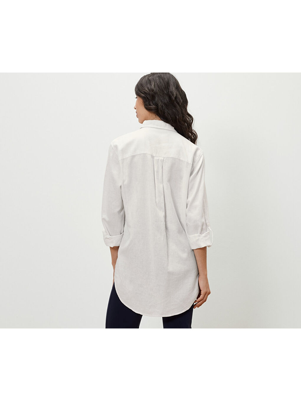 Kadın Gömlek, Keten Karışım, Beyaz-3