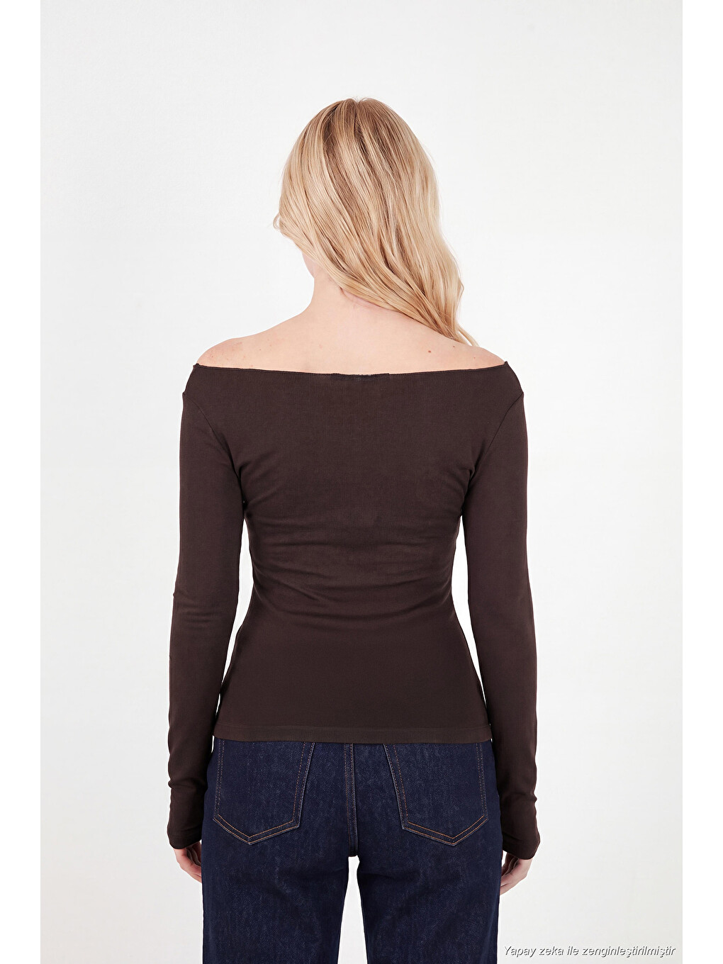 Kahverengi Göğüs Drape Detaylı Kayık Yaka Kadın Bluz 5867117-6