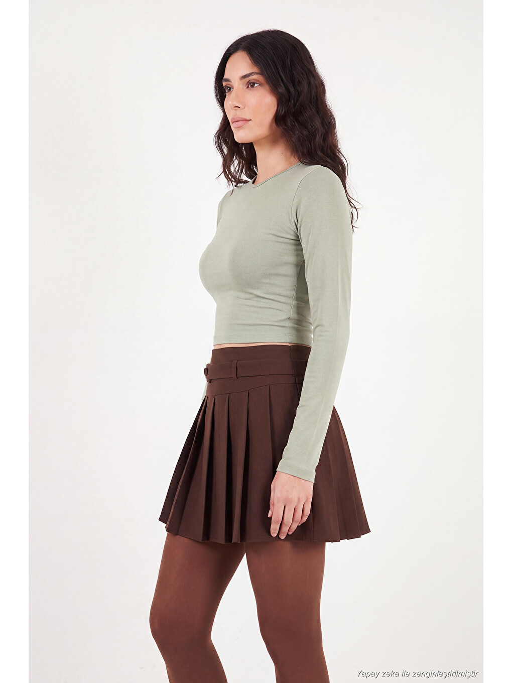 Yeşil Pamuklu Bisiklet Yaka Crop Bluz 5867060-4
