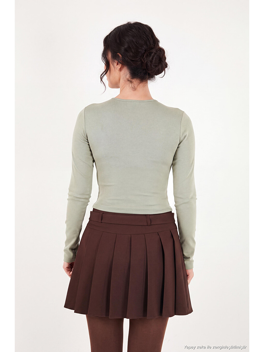 Yeşil Pamuklu Bisiklet Yaka Crop Bluz 5867060-6