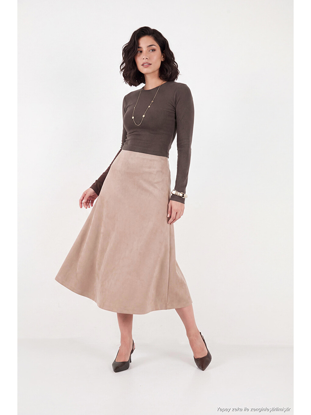 Kahverengi Pamuklu Bisiklet Yaka Crop Bluz 5867060-1