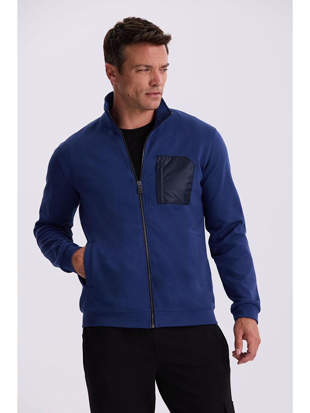 İndigo Slim Fit Fermuarlı Pamuklu Elastanlı Eşofman Üstü-1