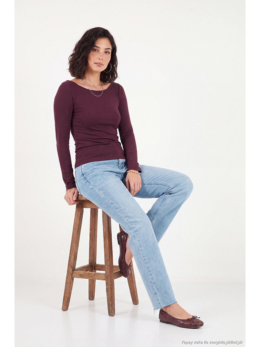 Mürdüm Kayık Yaka Basic Uzun Kollu Kadın Bluz 5867061-5