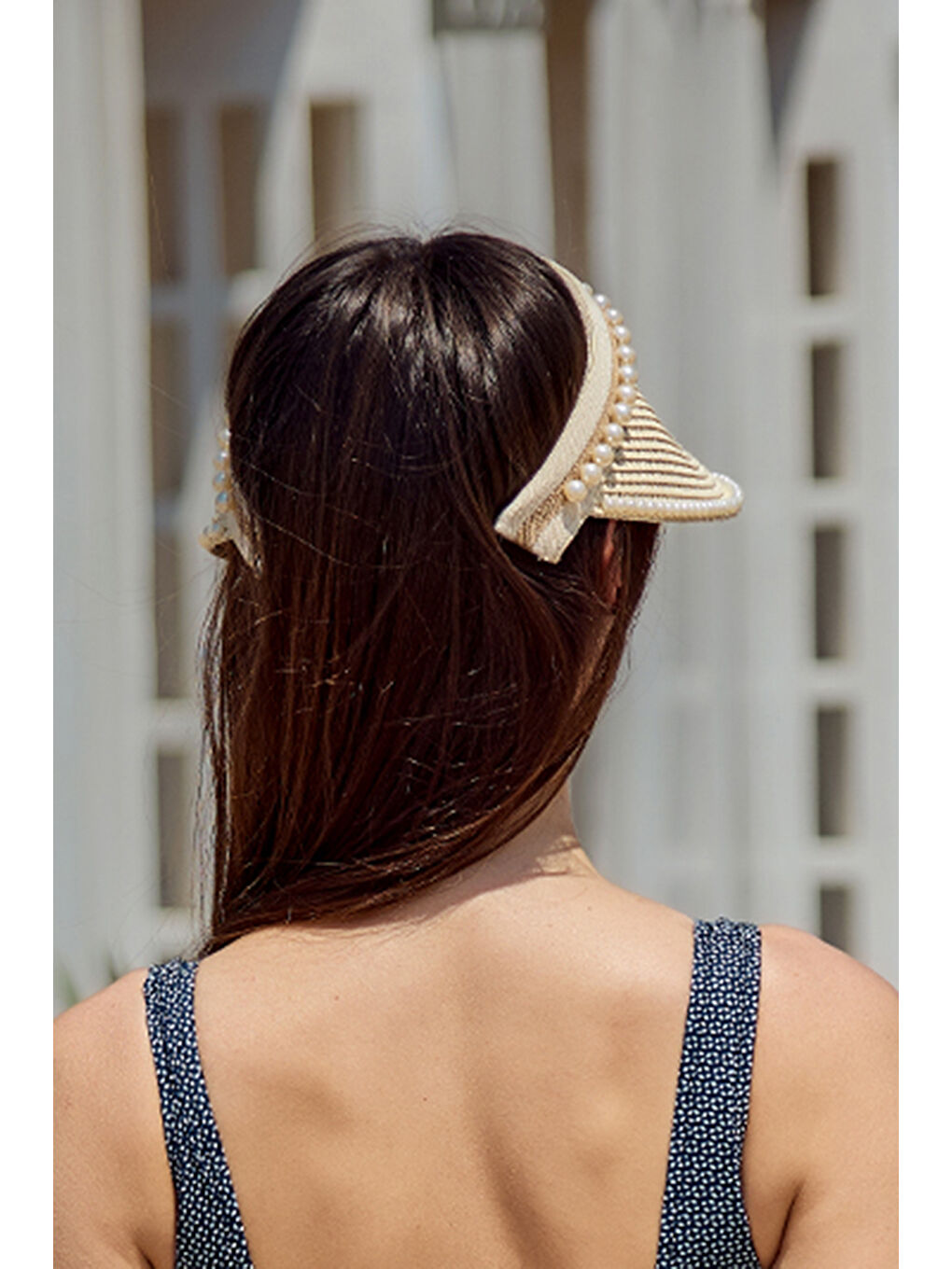 İnci Detaylı Vizör Hasır Şapka Güneş Koruyucu Siperlik RŞ-2088 Bej01-3