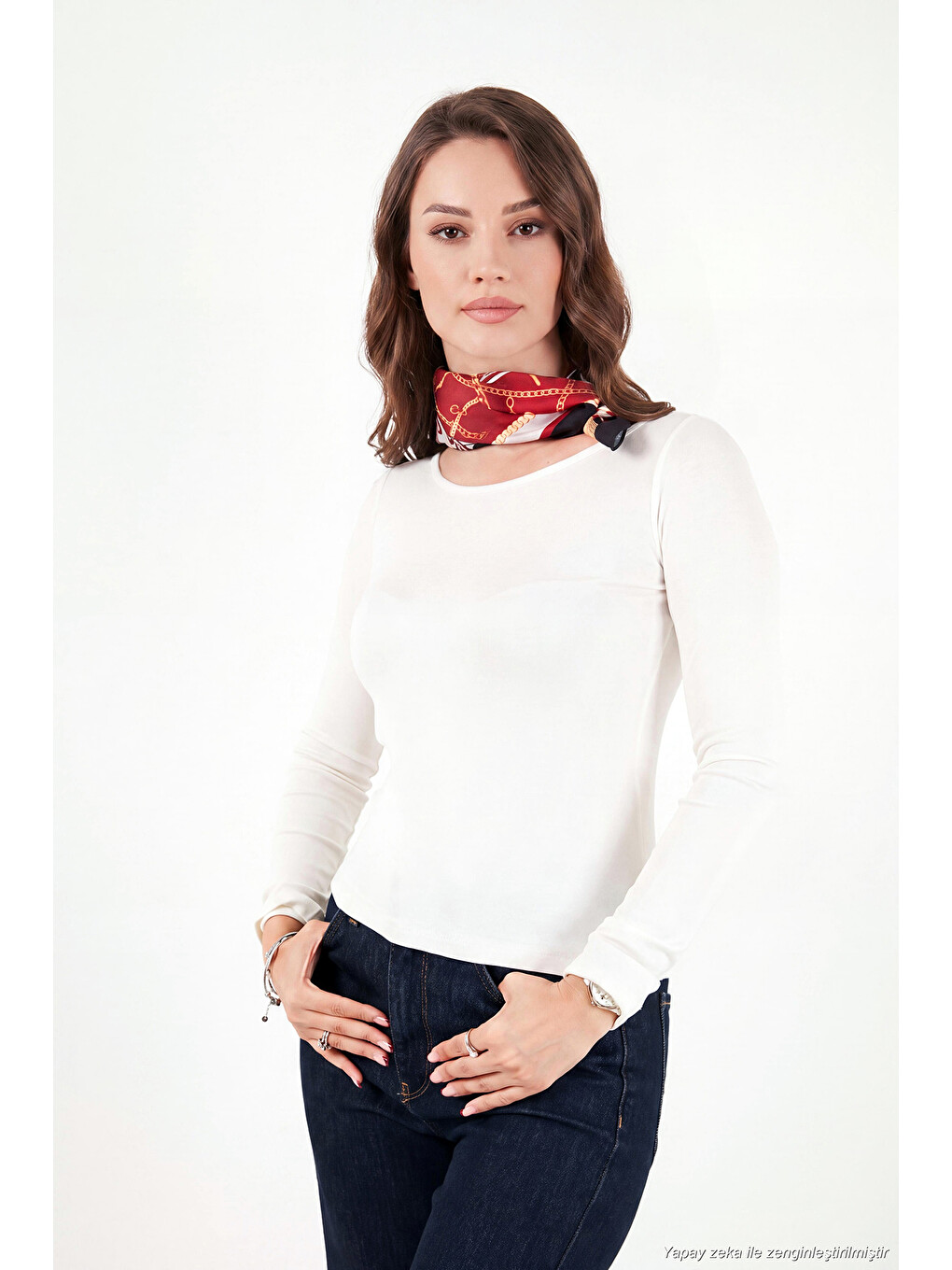 Ekru Kayık Yaka Basic Uzun Kollu Kadın Bluz 5867061-3