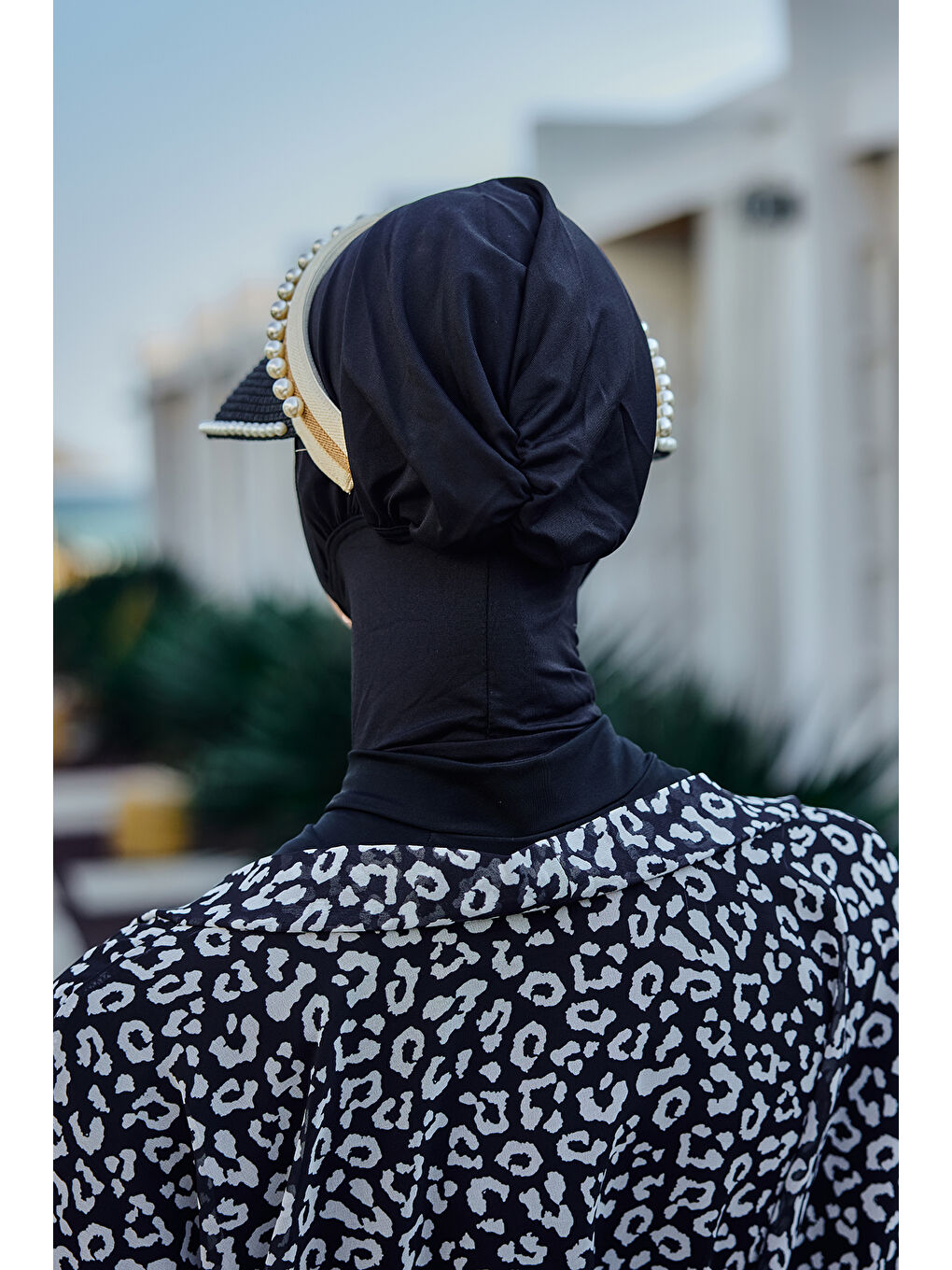 İnci Detaylı Vizör Hasır Şapka Güneş Koruyucu Siperlik RŞ-2088 Siyah01-4