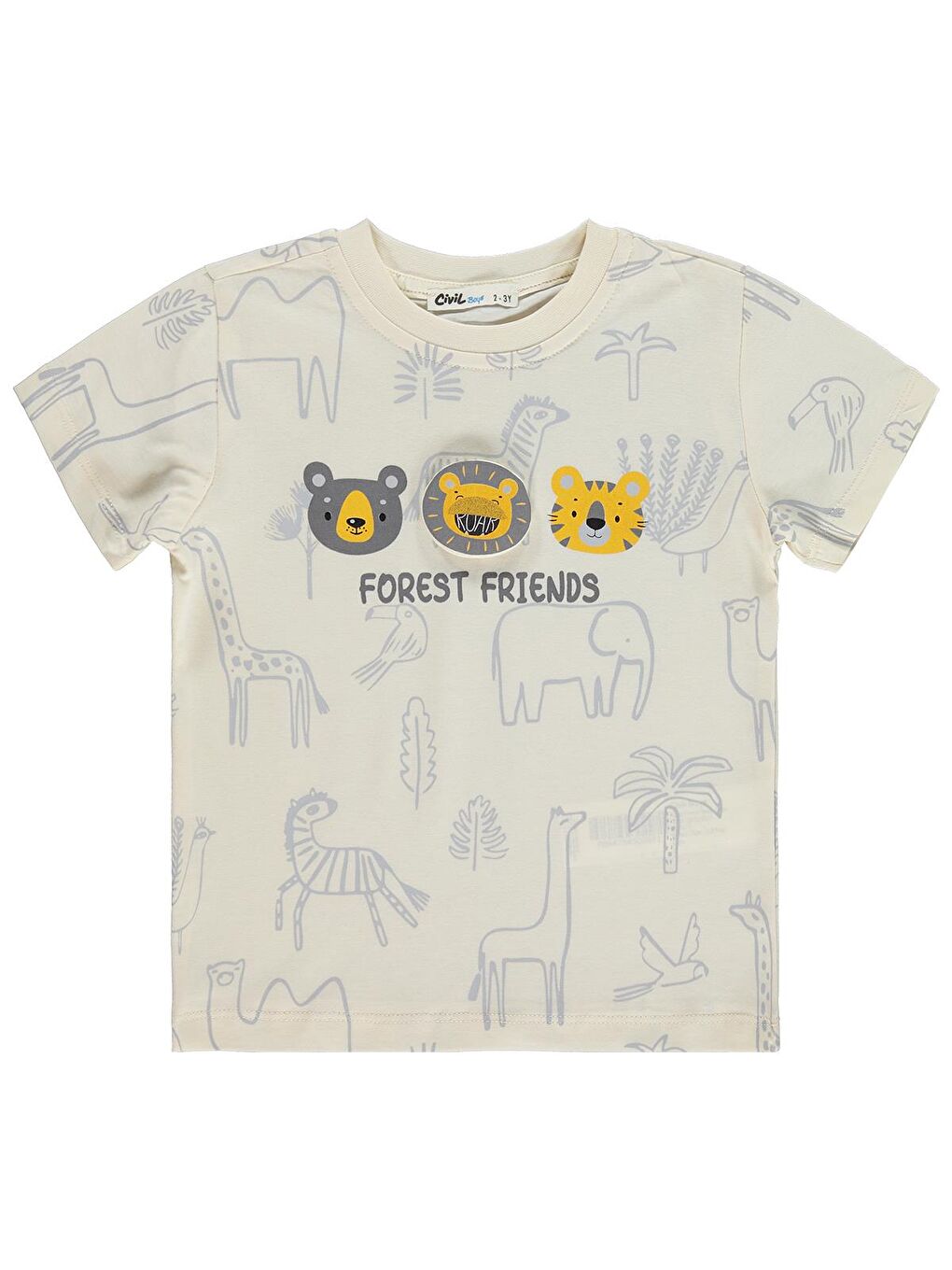 Boys Forest Frıends Baskılı 2-5 Yaş Tişört - Ekru