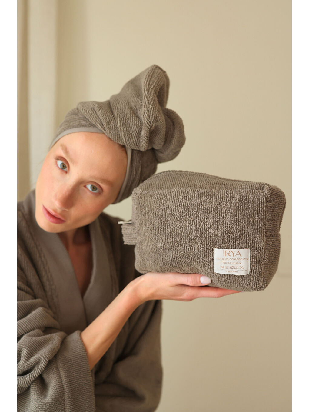 Solena %100 Pamuk Havlu Bakım Çantası Gri-1