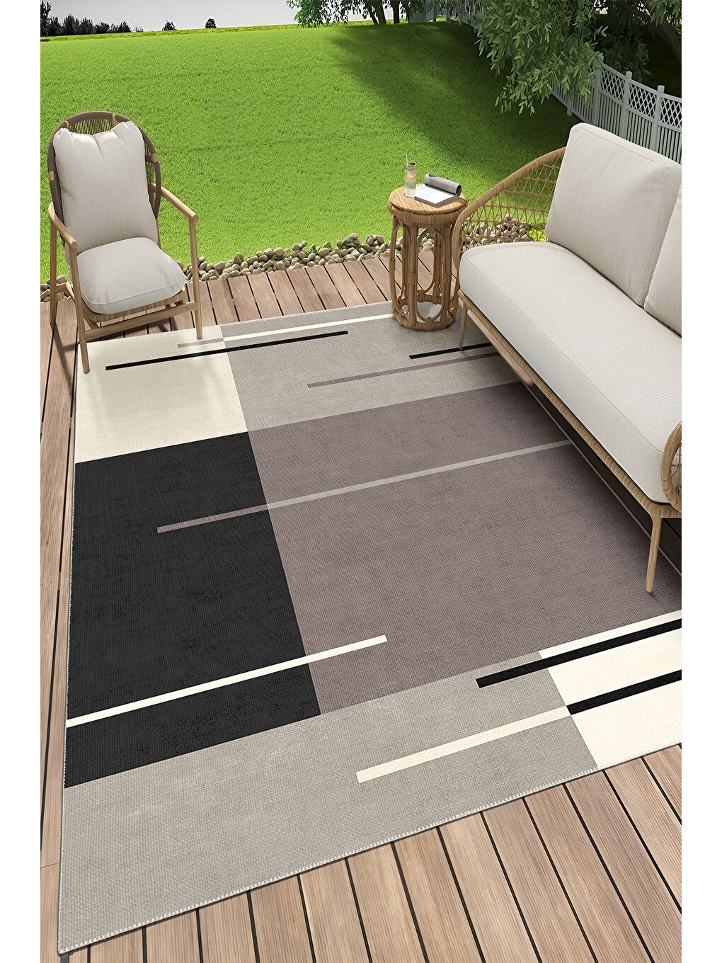 Kahverengi Dekoratif Salon Halısı, Makinada Yıkanabilir, Kaymaz Taban, İnce & Modern Tasarım-2