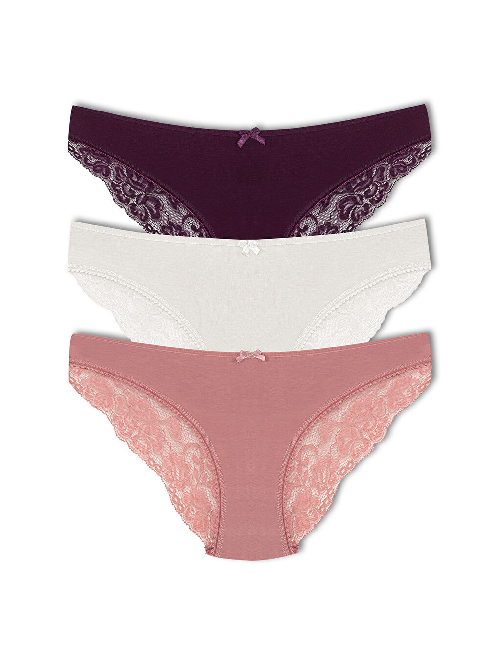 Mor Pamuklu Arkası Yarım Dantel Slip Kadın Külot 3'lü