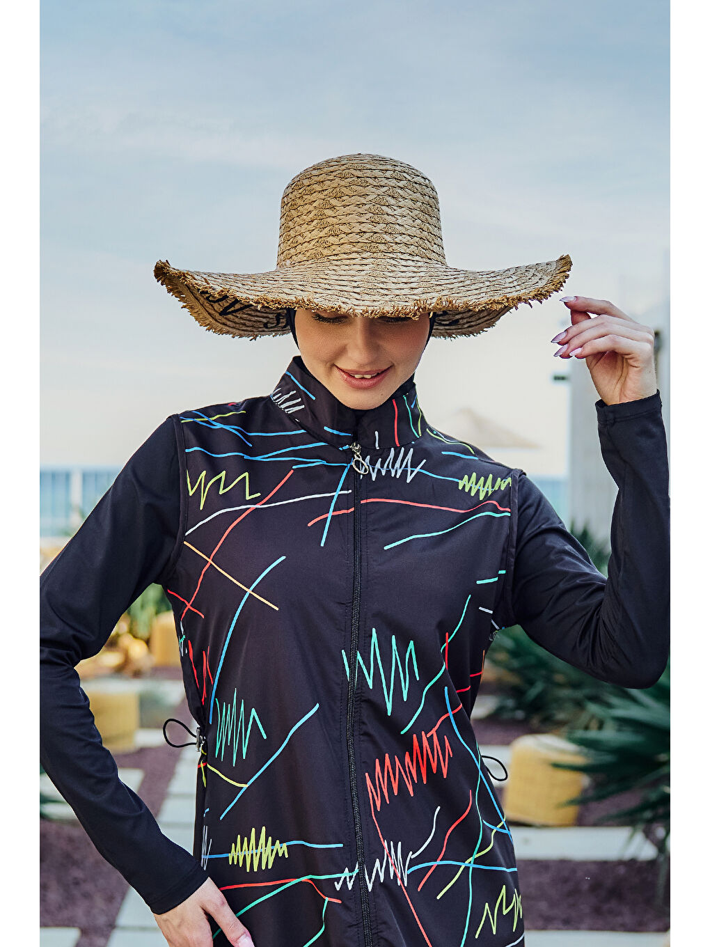 Kahverengi Kenarları Püsküllü Nakış Detaylı Hasır Şapka Plaj Şapkası RŞ-2112 Camel02-2